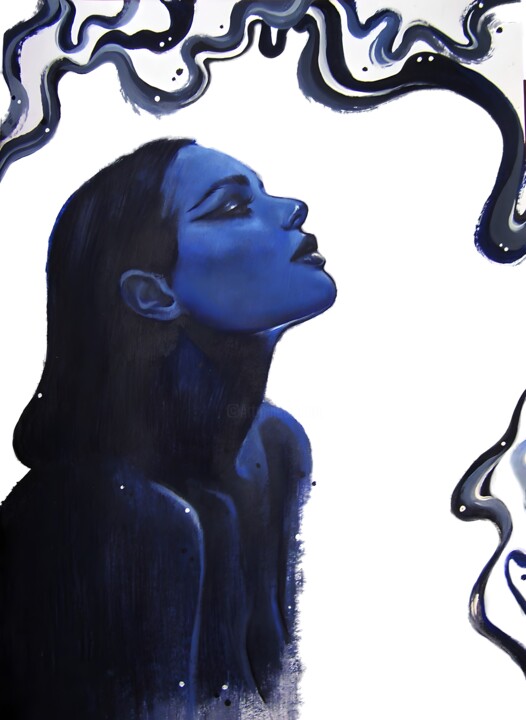 Drawing titled "girl`s blue in dark…" by Evgeniia Karpacheva, Original Artwork, Acrylic