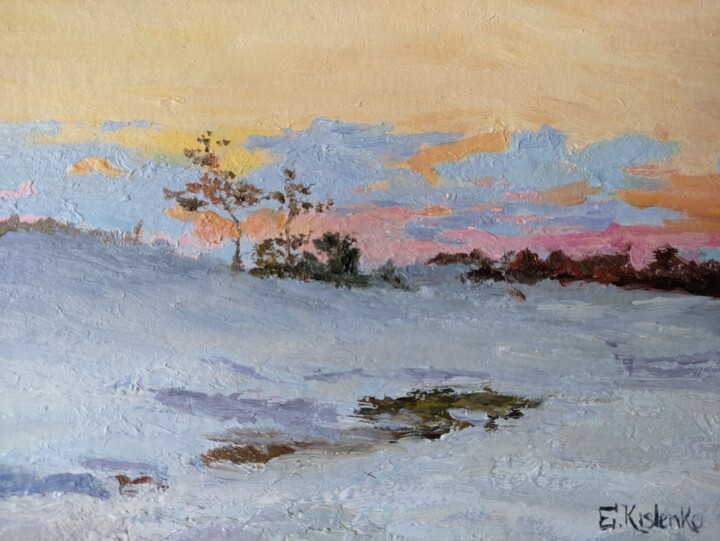 Painting titled ""Winter evening"" by Evgenii Kislenko, Original Artwork, Oil