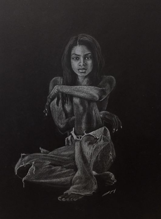 Рисунок под названием "Девушка" - Evgeniy Karpenko, Подлинное произведение искусства, Карандаш