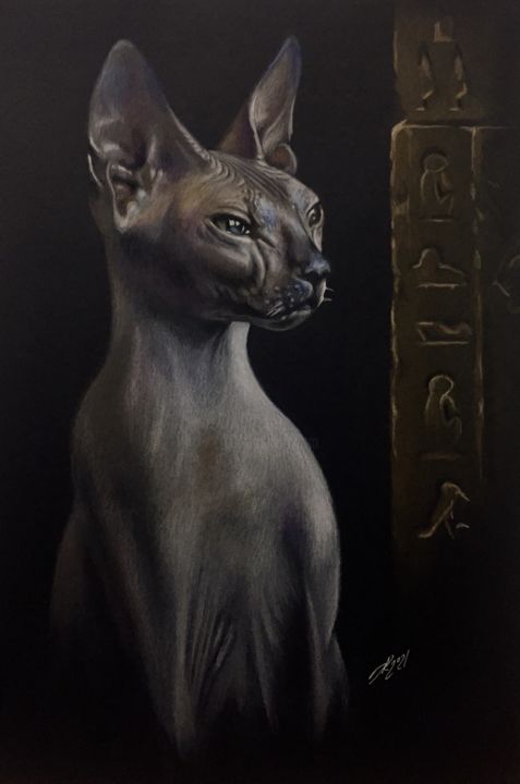 Disegno intitolato "Bastet" da Evgeniy Karpenko, Opera d'arte originale, Matite colorate