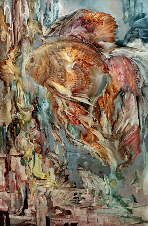 Painting titled "Рыбка/Fish" by Evgeny Zakharov (Modern), Original Artwork, Oil Mounted on Wood Stretcher frame