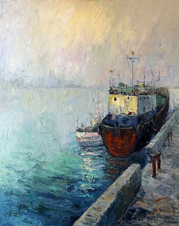 Pintura intitulada "A quiet harbor" por Evgeniya Polyudova, Obras de arte originais, Óleo