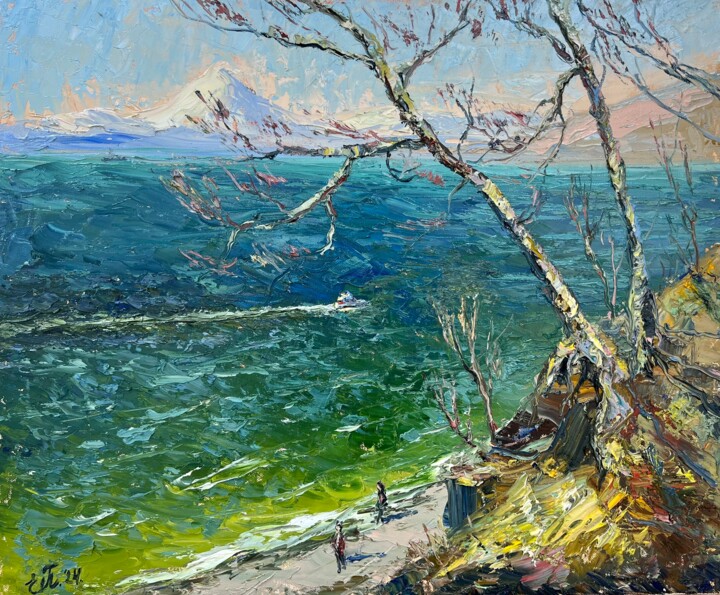 Schilderij getiteld "Avacha Bay in the m…" door Evgeniya Polyudova, Origineel Kunstwerk, Olie