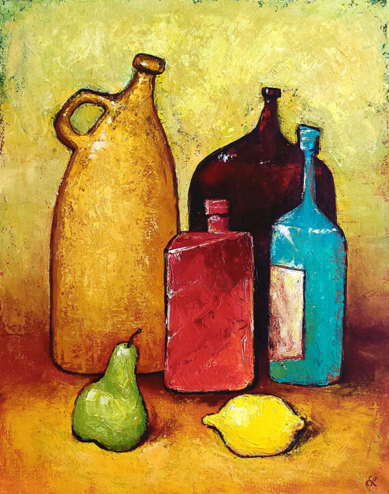 Malerei mit dem Titel "Yellow still life" von Evgeniya Ryzhova, Original-Kunstwerk, Öl