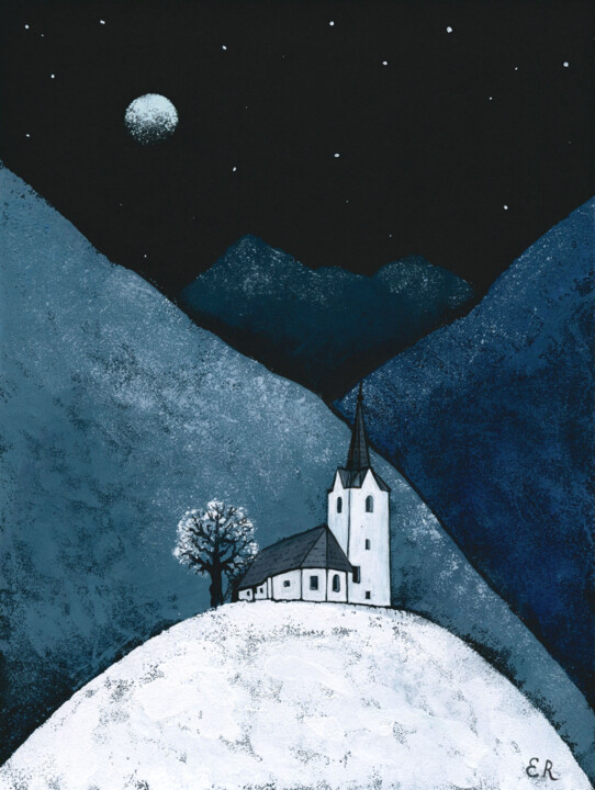 Malarstwo zatytułowany „Slovenian night” autorstwa Evgeniya Ryzhova, Oryginalna praca, Gwasz
