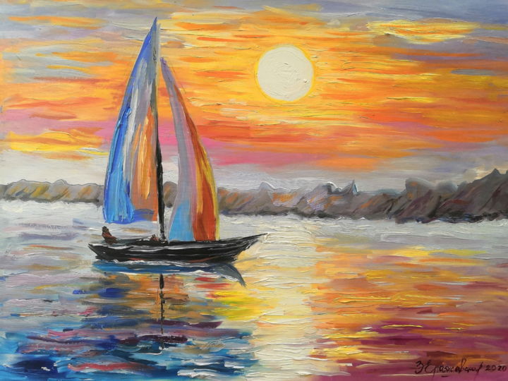 Painting titled "Sea sunset" by Evgeniya Zragevskaya, Original Artwork, Oil