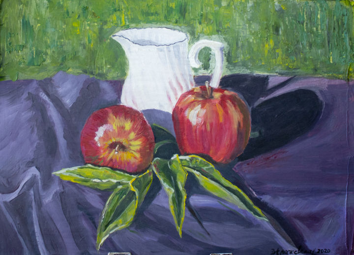 Painting titled "Plein air Apples an…" by Evgeniya Zragevskaya, Original Artwork, Oil