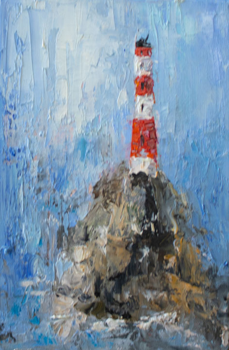 Ζωγραφική με τίτλο "Sea lighthouse" από Evgeniya Zragevskaya, Αυθεντικά έργα τέχνης, Λάδι