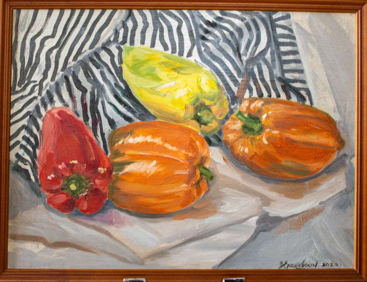 제목이 "Peppers and stripes"인 미술작품 Evgeniya Zragevskaya로, 원작, 기름 목재 패널에 장착됨