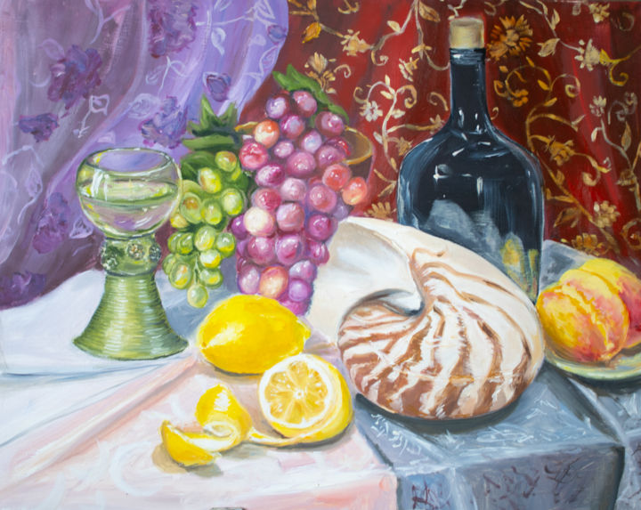 Malerei mit dem Titel "Still life with sea…" von Evgeniya Zragevskaya, Original-Kunstwerk, Öl