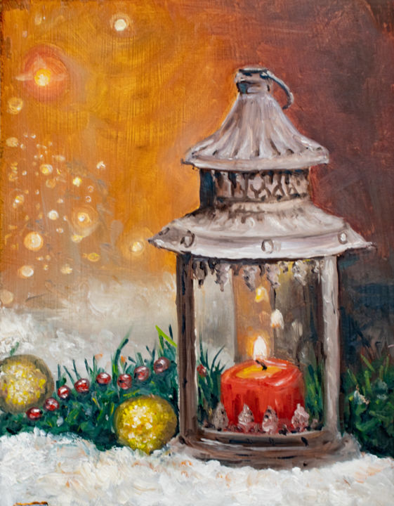 Картина под названием "Christmas lantern" - Evgeniya Zragevskaya, Подлинное произведение искусства, Масло
