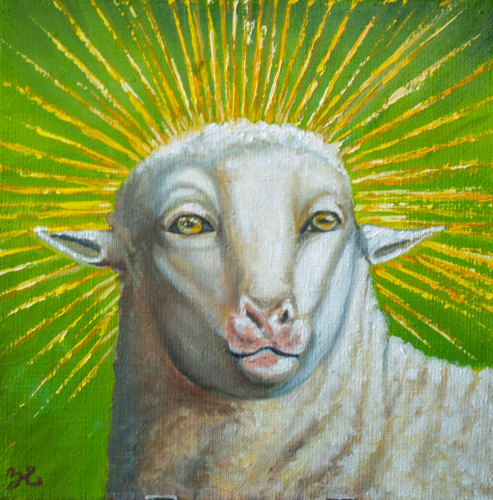 Malerei mit dem Titel "Lamb of god" von Evgeniya Zragevskaya, Original-Kunstwerk, Öl