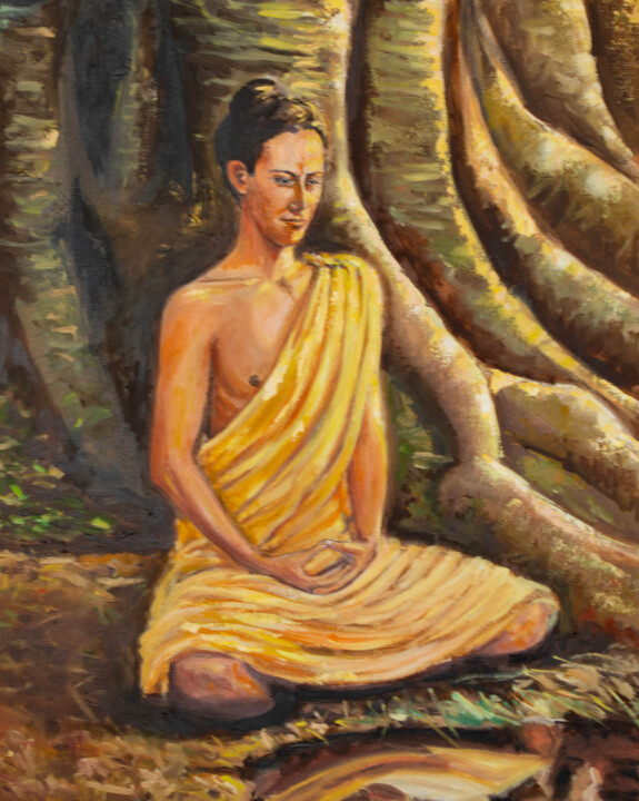 Painting titled "Sunny Buddha" by Evgeniya Zragevskaya, Original Artwork, Oil