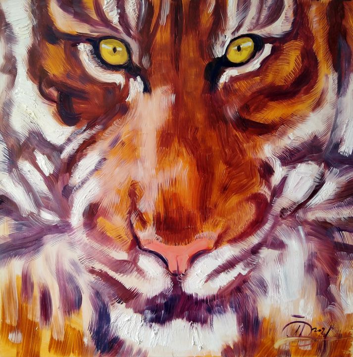 Malerei mit dem Titel "Tigr." von Evgeny Kovalchuk, Original-Kunstwerk, Öl