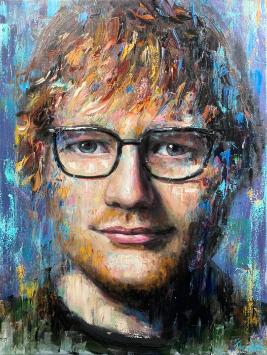 Painting titled "Ed Sheeran Oil Port…" by Evgeny Potapkin, Original Artwork, Oil Mounted on Wood Stretcher frame