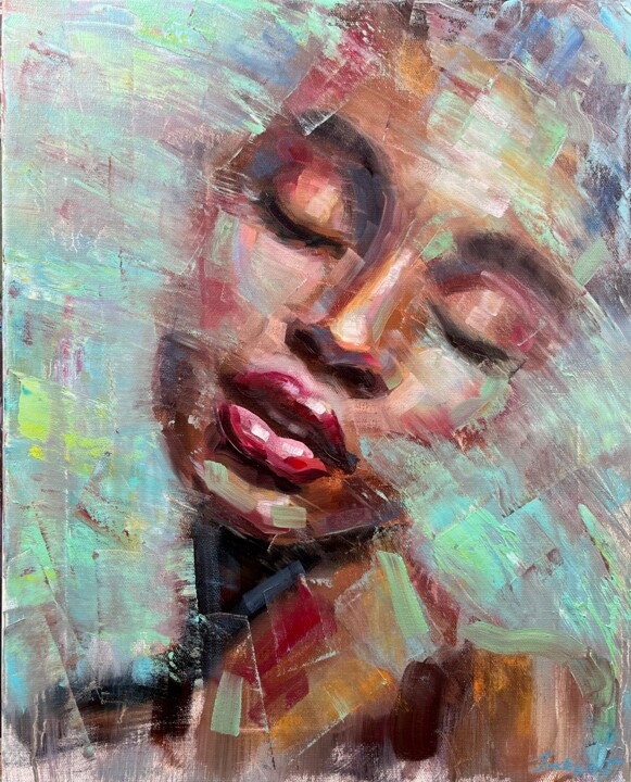 Painting titled "African queen oil p…" by Evgeny Potapkin, Original Artwork, Oil Mounted on Wood Stretcher frame