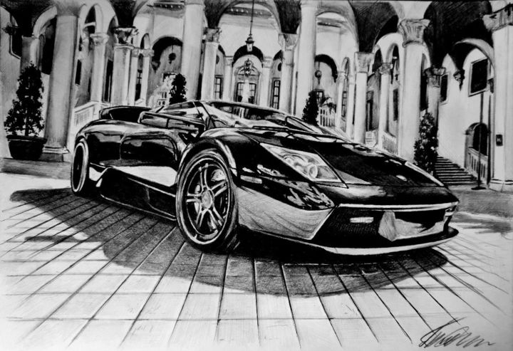 Dessin intitulée "Lamborghini" par Evgenii Tkachenko, Œuvre d'art originale, Crayon