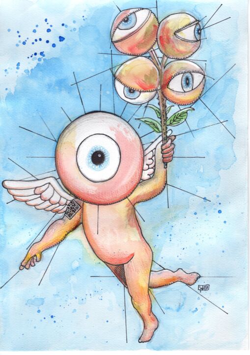 Tekening getiteld "NEO VISION" door Evilop, Origineel Kunstwerk, Aquarel