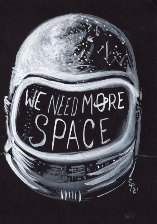 Schilderij getiteld "Space" door Evilop, Origineel Kunstwerk, Potlood