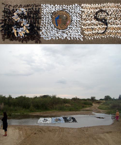 Art textile intitulée "SOS ( Save Our Soul…" par Evros, Œuvre d'art originale