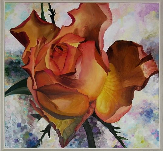 Картина под названием "Зимняя роза" - Elena Evseeva, Подлинное произведение искусства, Масло