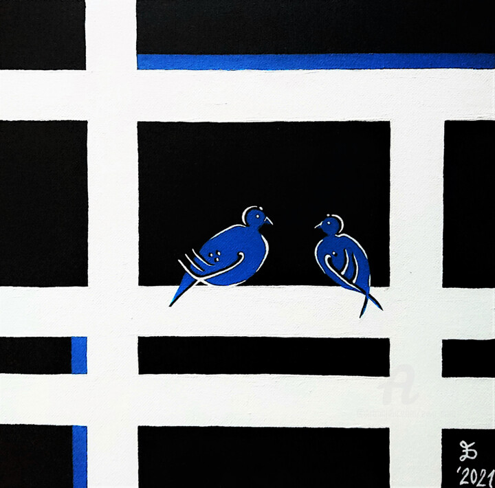 Malerei mit dem Titel "Blue Birds" von Ewa Dura, Original-Kunstwerk, Acryl