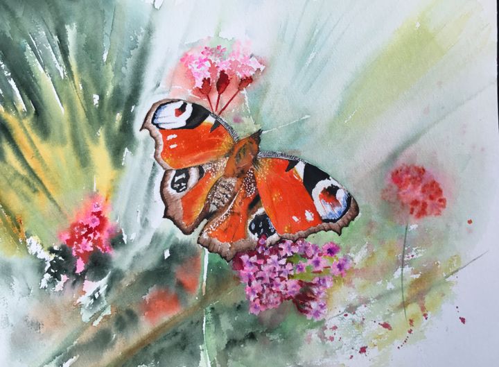 Painting titled "Butterfly winged" by Ewa Helzen, Original Artwork, Watercolor