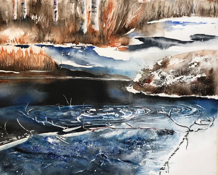 Painting titled "Winter is coming" by Ewa Helzen, Original Artwork, Watercolor