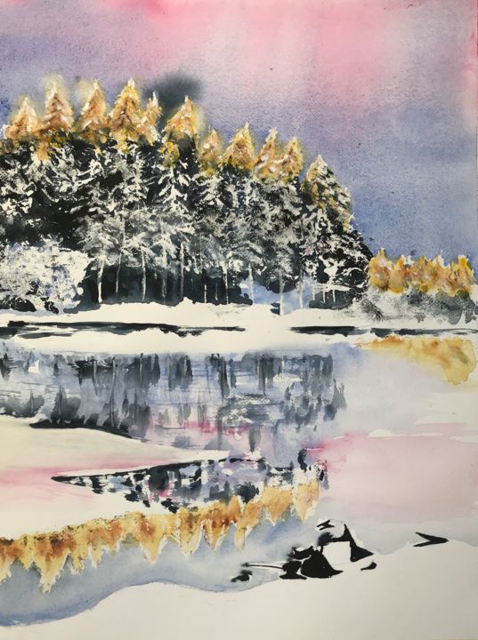 Malerei mit dem Titel "The ice is laying" von Ewa Helzen, Original-Kunstwerk, Aquarell