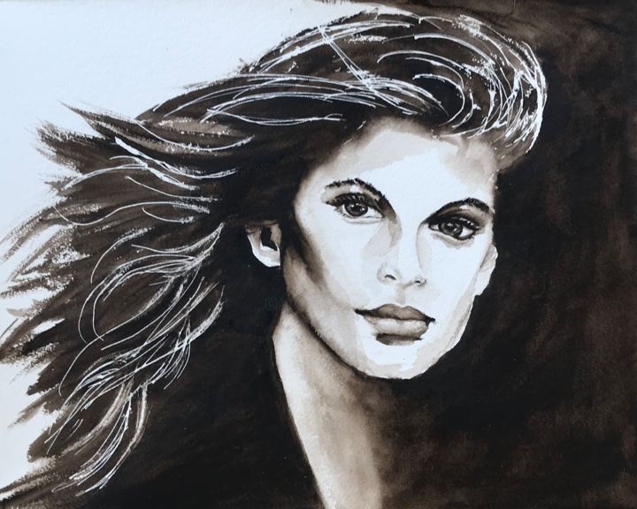Painting titled "Wind in your hair" by Ewa Helzen, Original Artwork, Watercolor