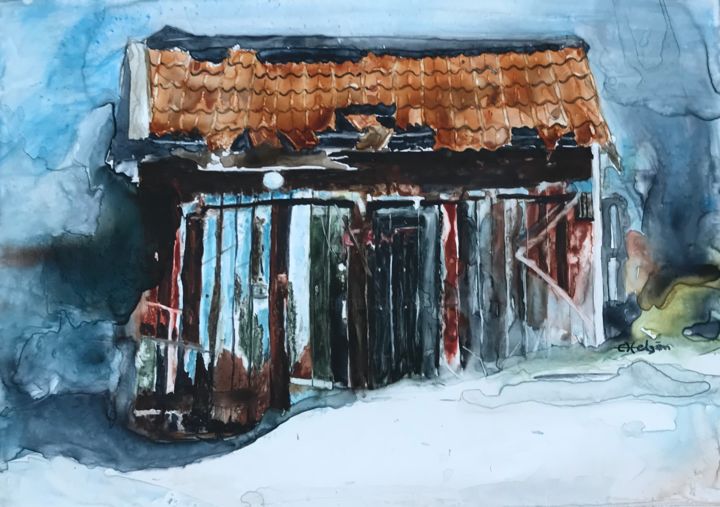 Painting titled "Abadoned house" by Ewa Helzen, Original Artwork, Watercolor