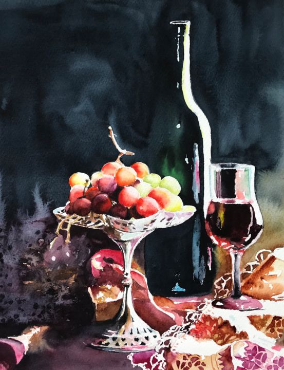Painting titled "Sweet grapes" by Ewa Helzen, Original Artwork