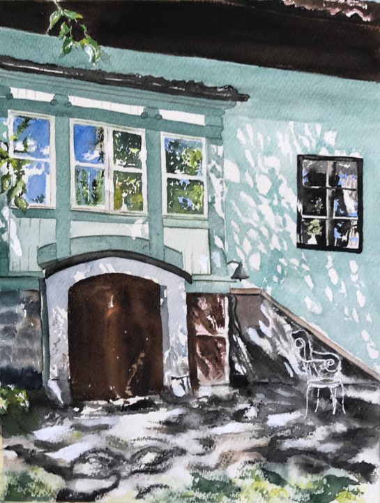 Painting titled "House with shadow" by Ewa Helzen, Original Artwork, Watercolor