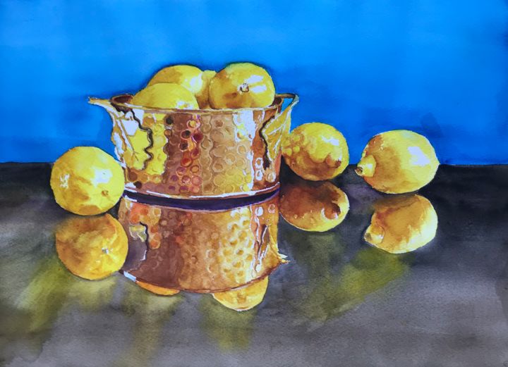 Peinture intitulée "Lemons" par Ewa Helzen, Œuvre d'art originale, Aquarelle