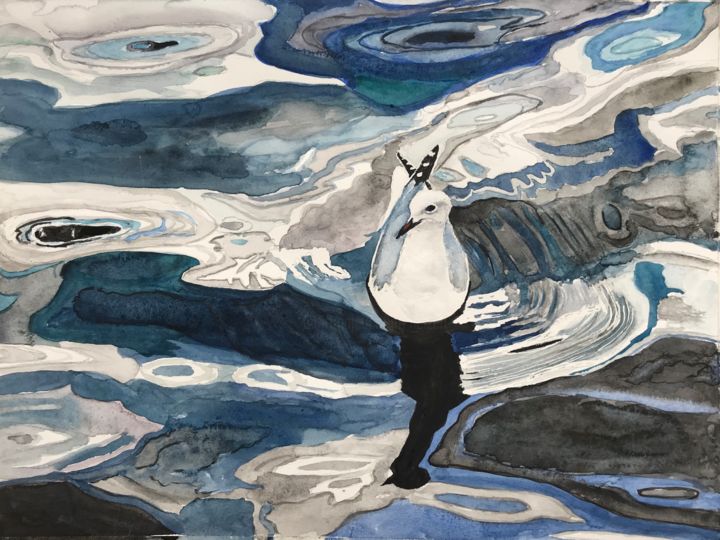 Peinture intitulée "seagull" par Ewa Helzen, Œuvre d'art originale, Aquarelle