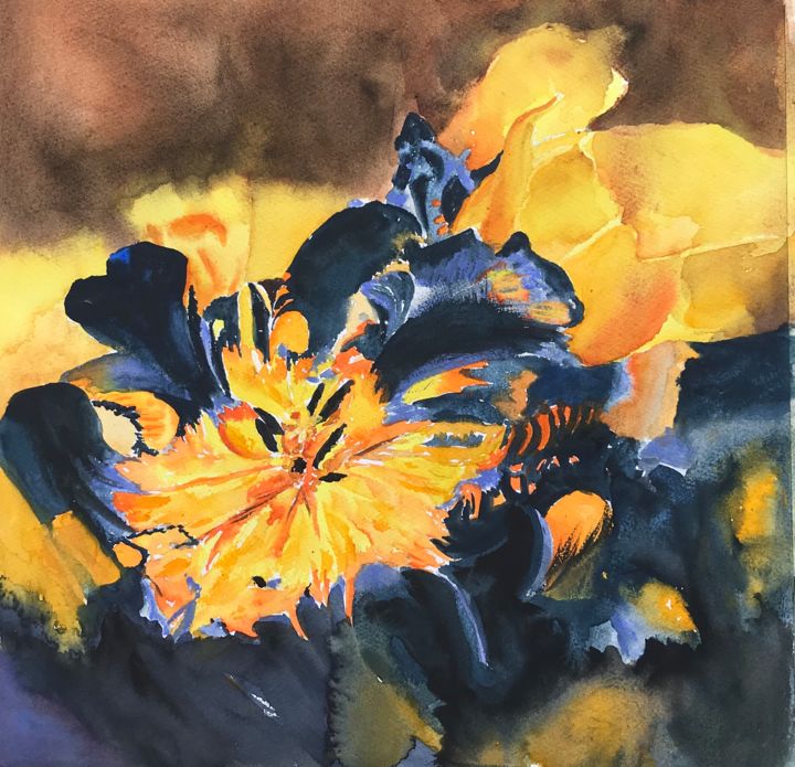 Painting titled "Blossomed tulips" by Ewa Helzen, Original Artwork, Watercolor