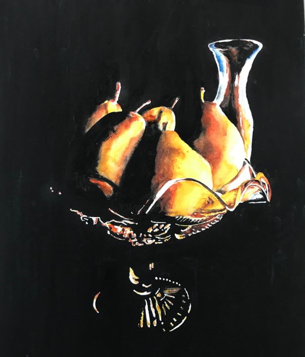 Painting titled "Pears" by Ewa Helzen, Original Artwork, Watercolor