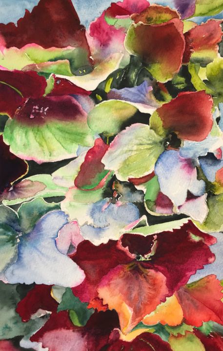 Картина под названием "Colorful Hydrangea" - Ewa Helzen, Подлинное произведение искусства, Акварель