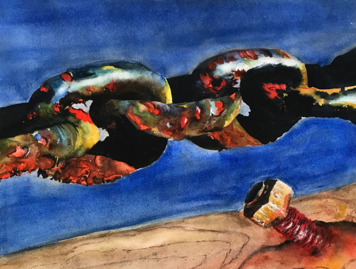 Pintura titulada "Rusty chain" por Ewa Helzen, Obra de arte original, Acuarela