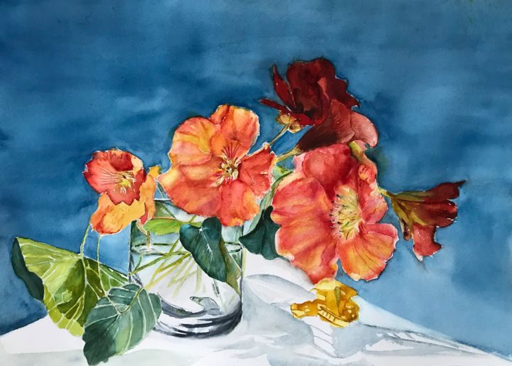 Картина под названием "Sommer flowers" - Ewa Helzen, Подлинное произведение искусства, Акварель