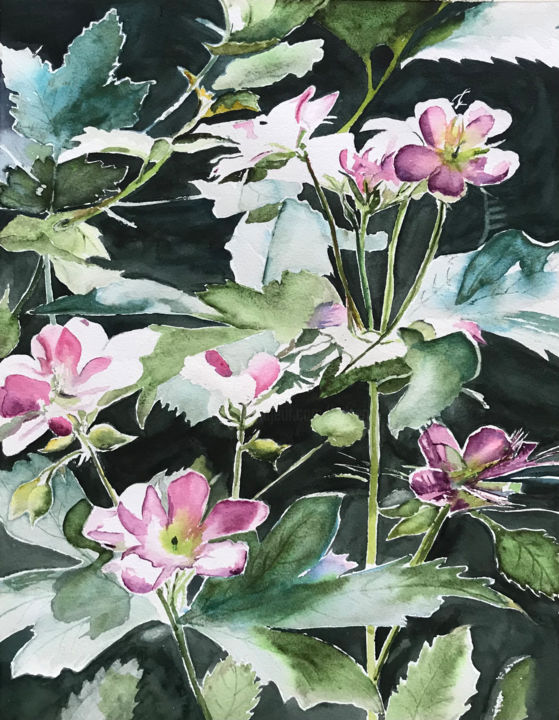 Painting titled "Mid Summer Flowers" by Ewa Helzen, Original Artwork, Watercolor