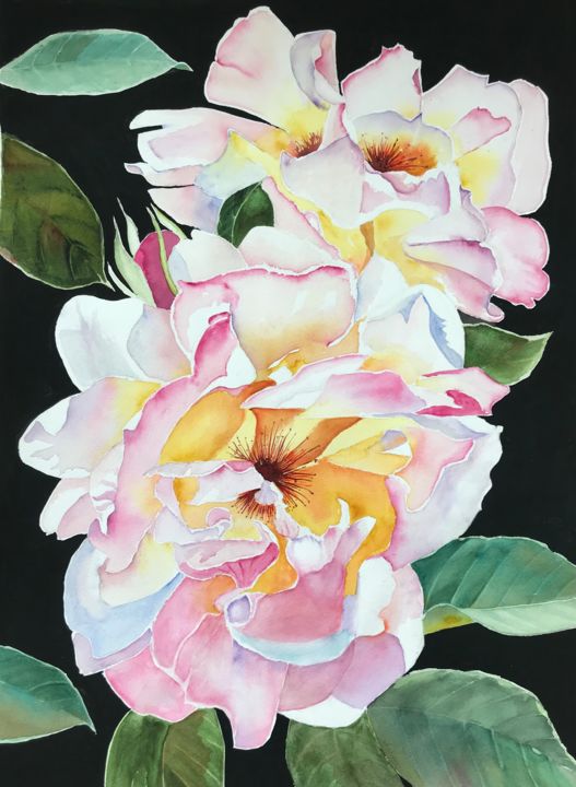 Pittura intitolato "Pink roses" da Ewa Helzen, Opera d'arte originale, Acquarello