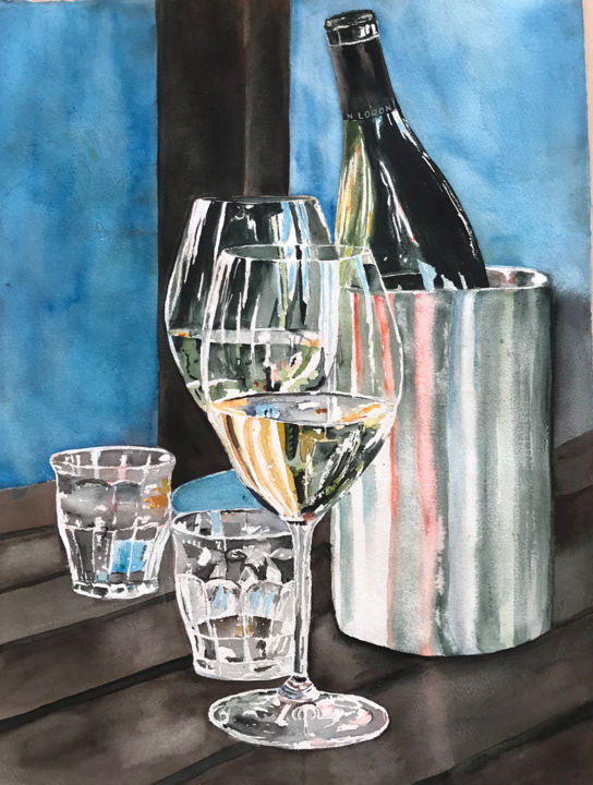 Pintura intitulada "On my dinner table" por Ewa Helzen, Obras de arte originais, Aquarela