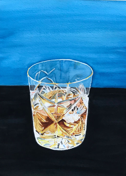 Painting titled "Whisky on the Rocks" by Ewa Helzen, Original Artwork, Watercolor