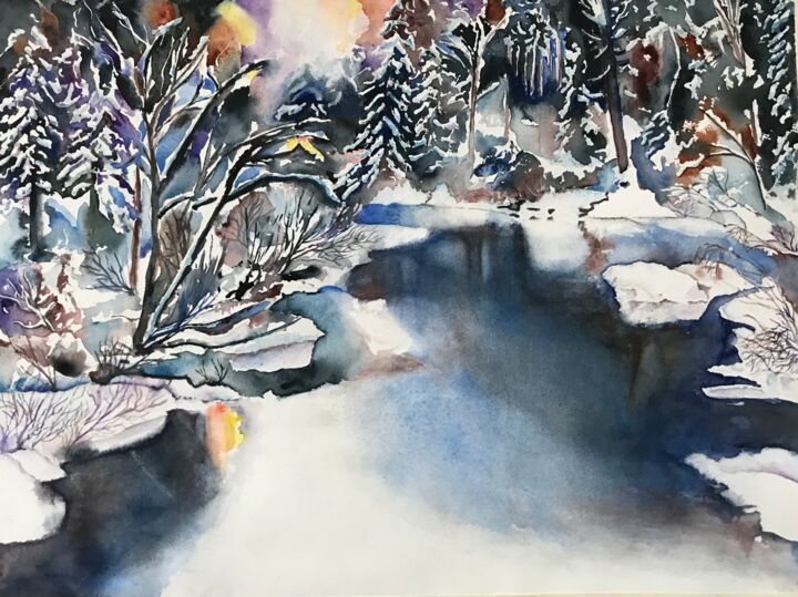 Pittura intitolato "Winter in Stockholm" da Ewa Helzen, Opera d'arte originale, Acquarello