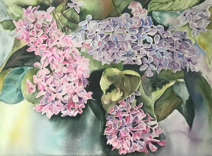 Pittura intitolato "Lilacs" da Ewa Helzen, Opera d'arte originale, Acquarello