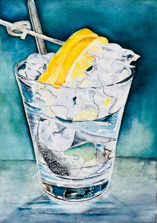 Malerei mit dem Titel "A chilly drink" von Ewa Helzen, Original-Kunstwerk, Aquarell