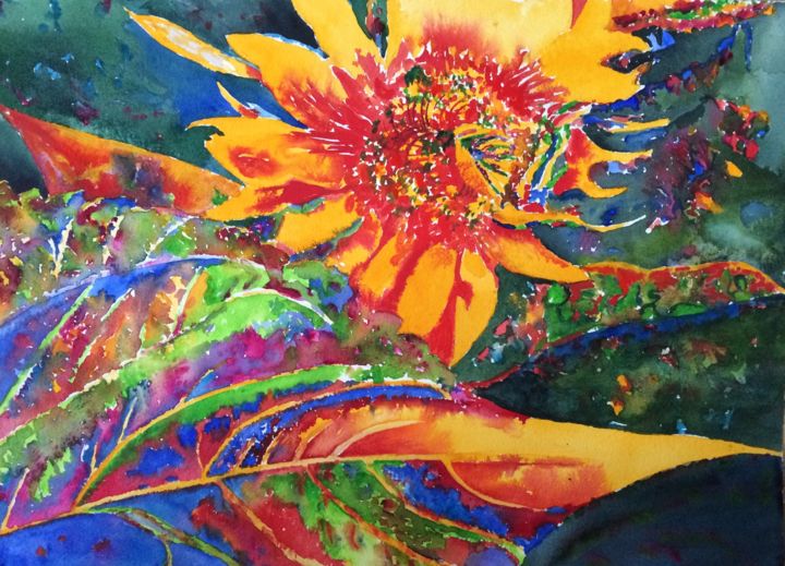 Painting titled "Sunflower.jpg" by Ewa Helzen, Original Artwork, Watercolor