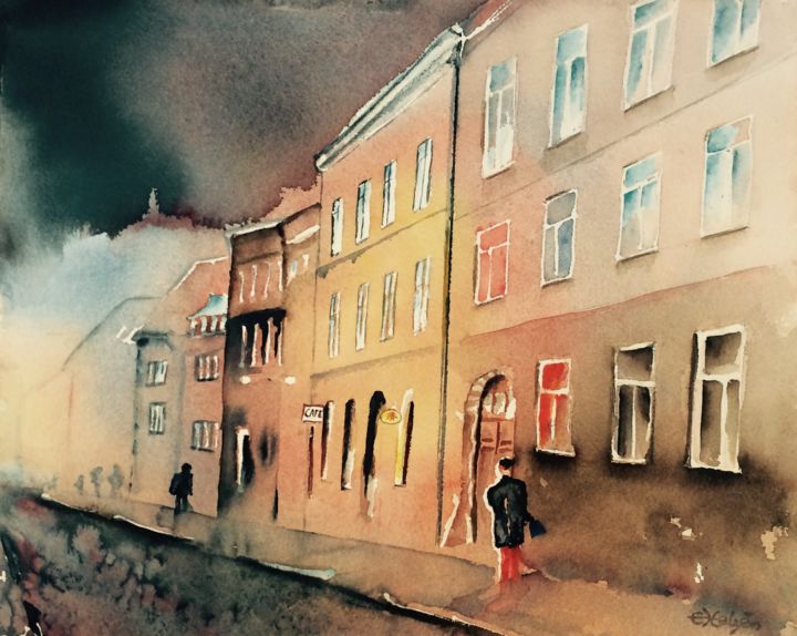 Painting titled "heavy-rain.jpg" by Ewa Helzen, Original Artwork, Watercolor