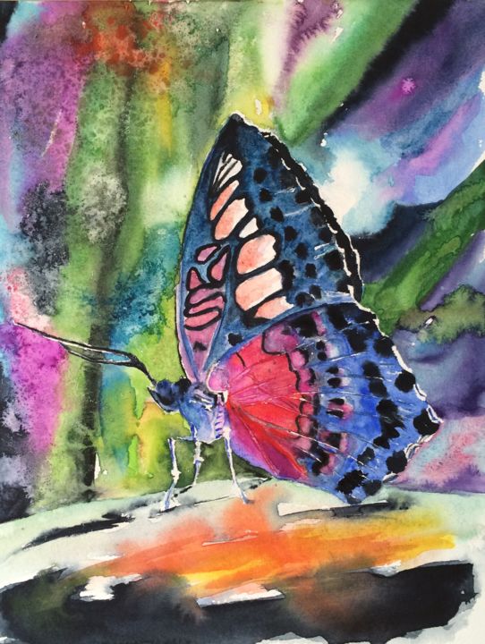 Pittura intitolato "butterfly.jpg" da Ewa Helzen, Opera d'arte originale, Acquarello